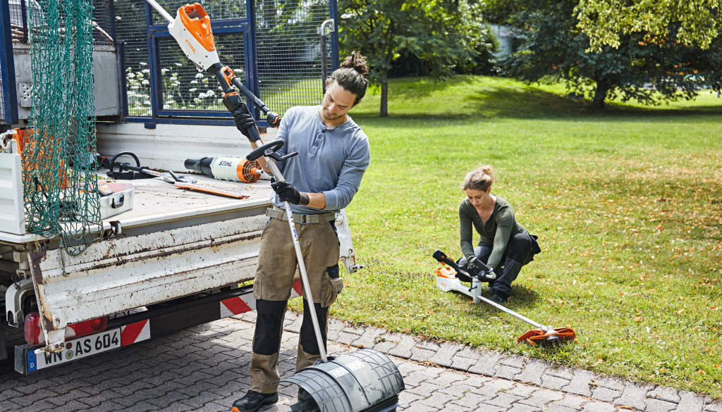 STIHL KMA 135 R KombiSystem with attachments, battery-powered landscaping tool, versatile, efficient, eco-friendly
