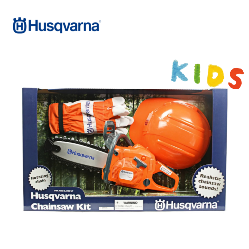 Husqvarna kids toy chainsaw kit designed for safe pretend play