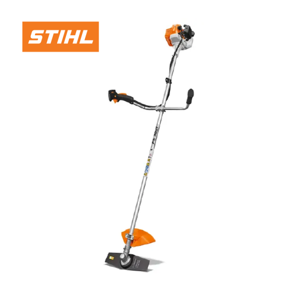 Powerful petrol brushcutter with one-hand control and ergonomic handle for large garden areas