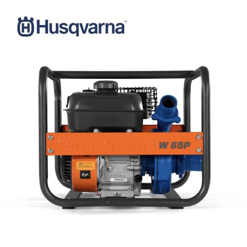 Husqvarna W65P petrol water pump with 212cc engine and high pressure centrifugal design.