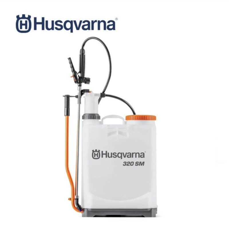 Husqvarna 320 SM 20L backpack manual sprayer with adjustable nozzle and ergonomic straps.