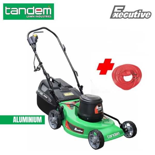 Powerful 2600W lawnmower with wide cutting width and large grass box