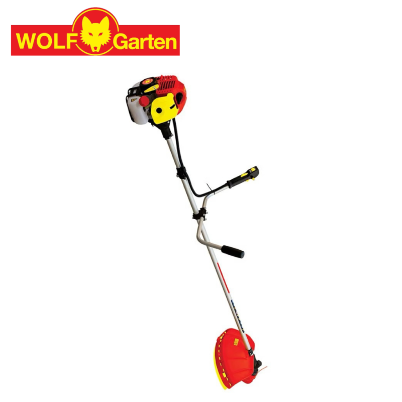 Wolf Garten 43cc petrol brush cutter with nylon head and blade for heavy duty grass cutting