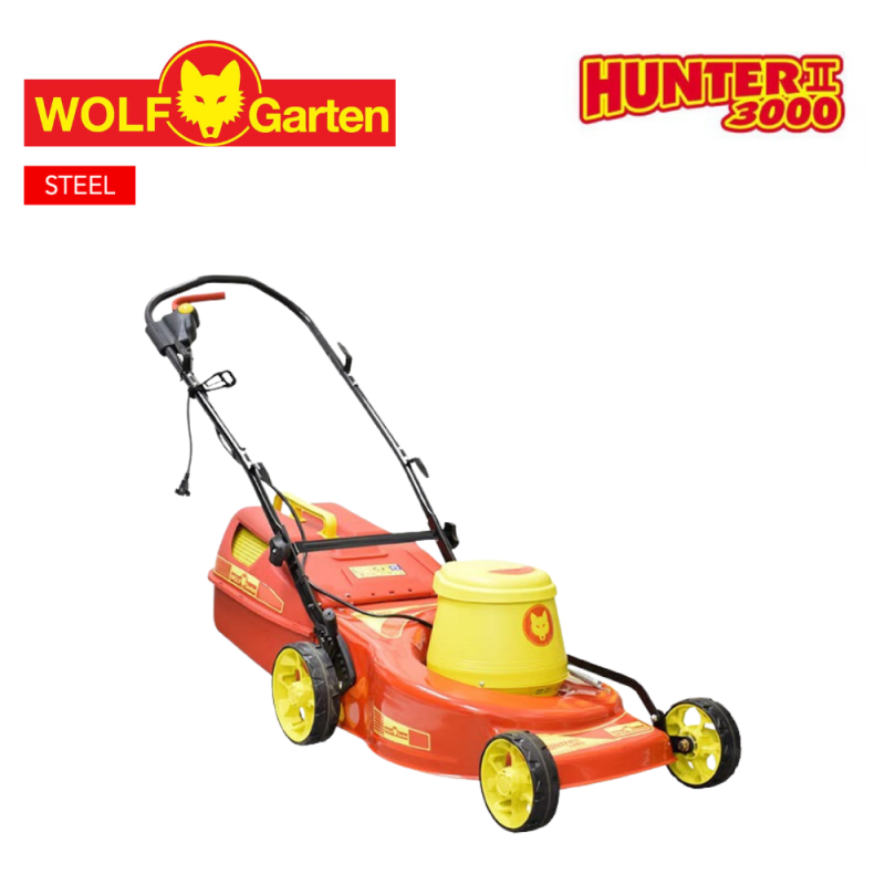 Wolf Hunter II 3000W electric lawnmower with 460mm cutting width and grass box for large gardens