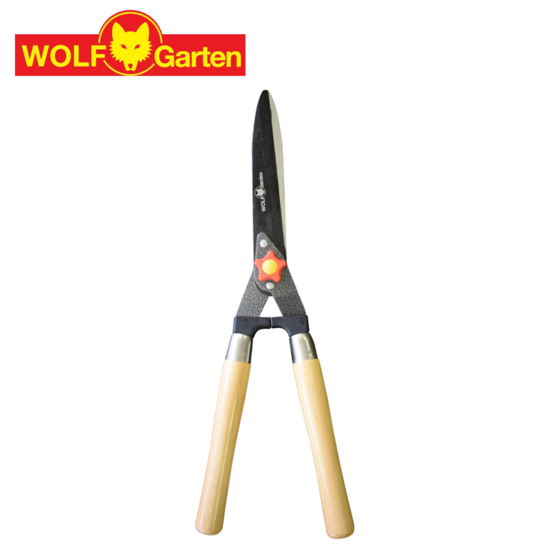 Wolf Garten 550mm straight blade wooden hedge shears for precise trimming