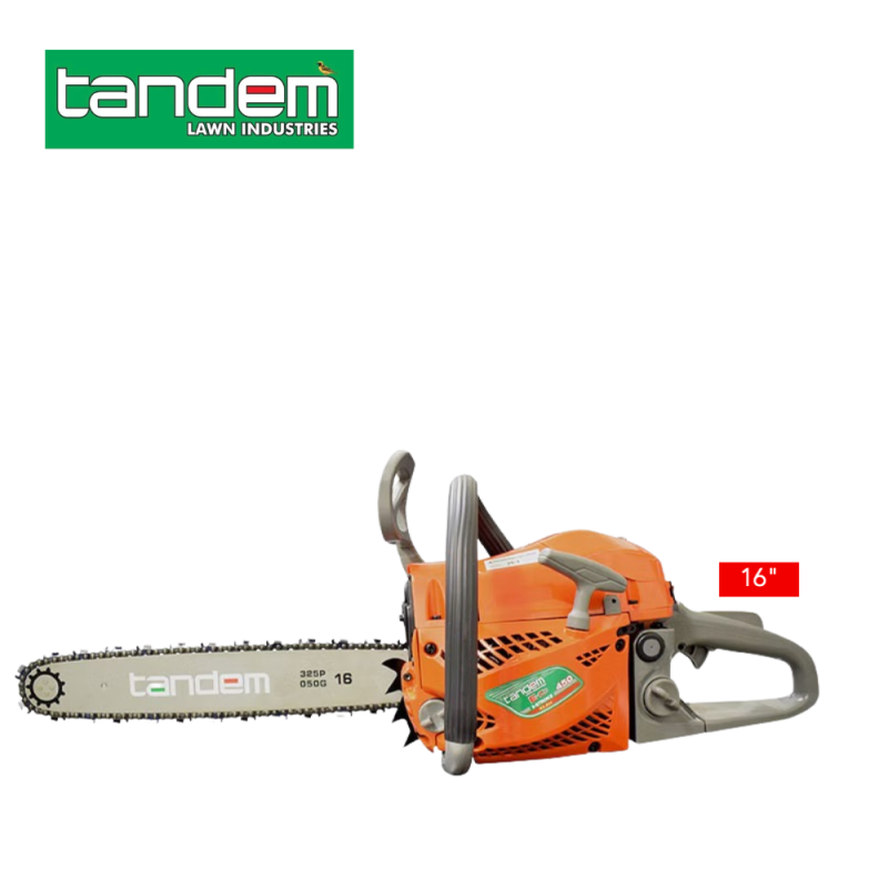 Tandem 450E-CO 16 inch petrol chainsaw with guide bar and chain for wood cutting