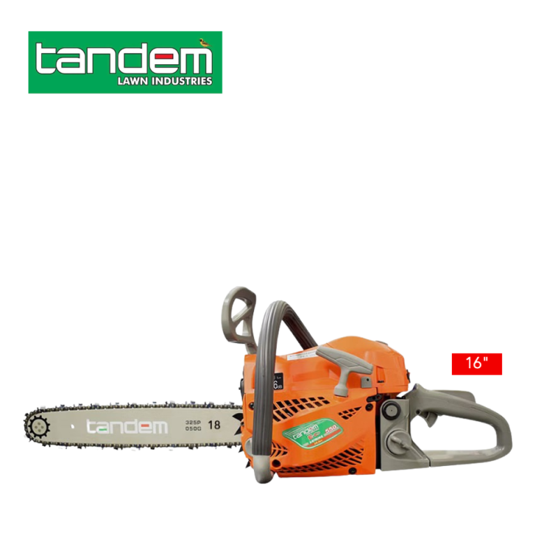Tandem 550E-CO 16 inch petrol chainsaw with guide bar and chain for heavy duty wood cutting