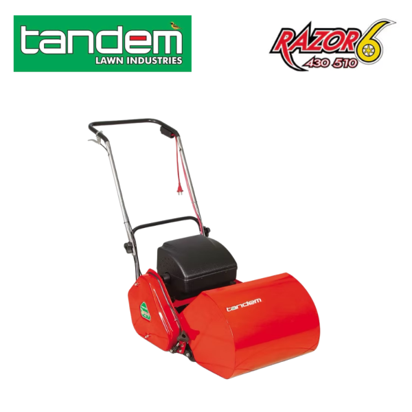 Compact Tandem Razor electric cylinder mower for clean and efficient lawn maintenance.