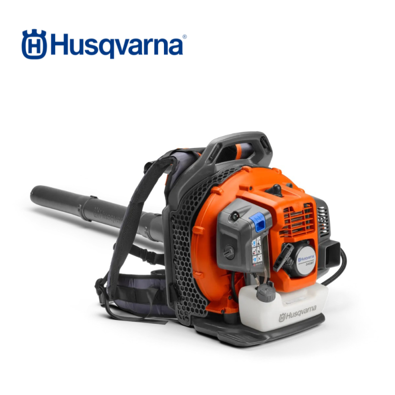 Husqvarna 345BT petrol backpack leaf blower with ergonomic harness and 22N blow force