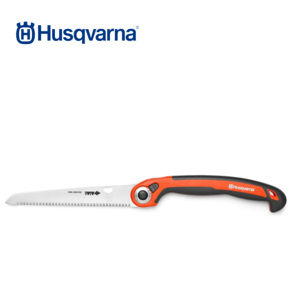 Lightweight folding pruning saw with triple-ground precision teeth for clean and accurate branch cutting.
