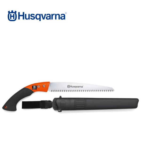 Lightweight Husqvarna 300mm straight pruning saw with an ergonomic handle and practical belt holster.